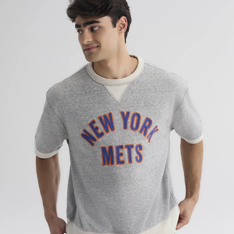 Men's Fanatics Steel Heather New York Mets Iconic Terry Short Sleeve Sweatshirt
