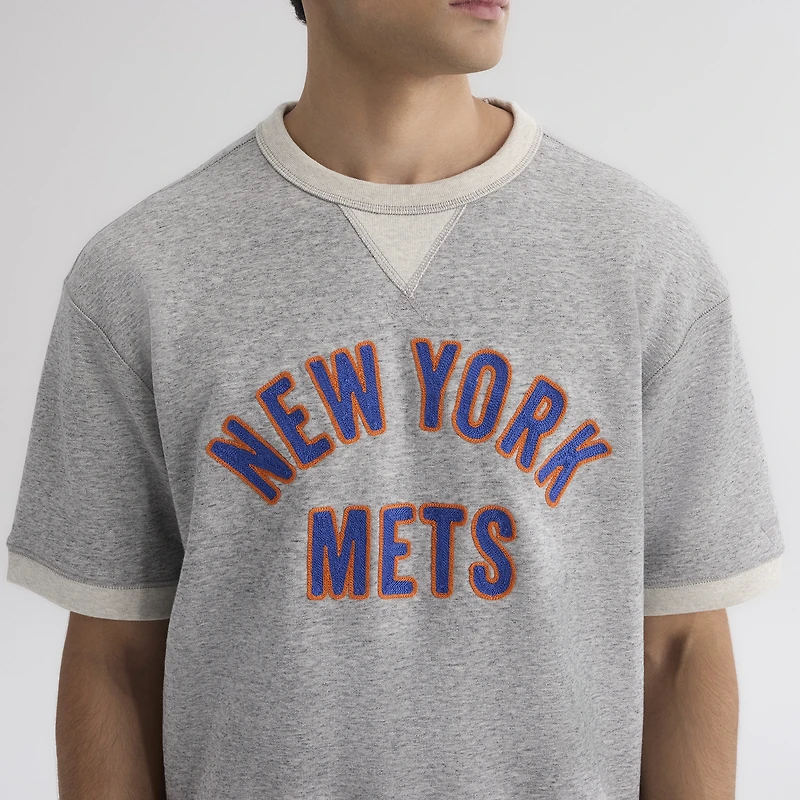 Men's Fanatics Steel Heather New York Mets Iconic Terry Short Sleeve Sweatshirt