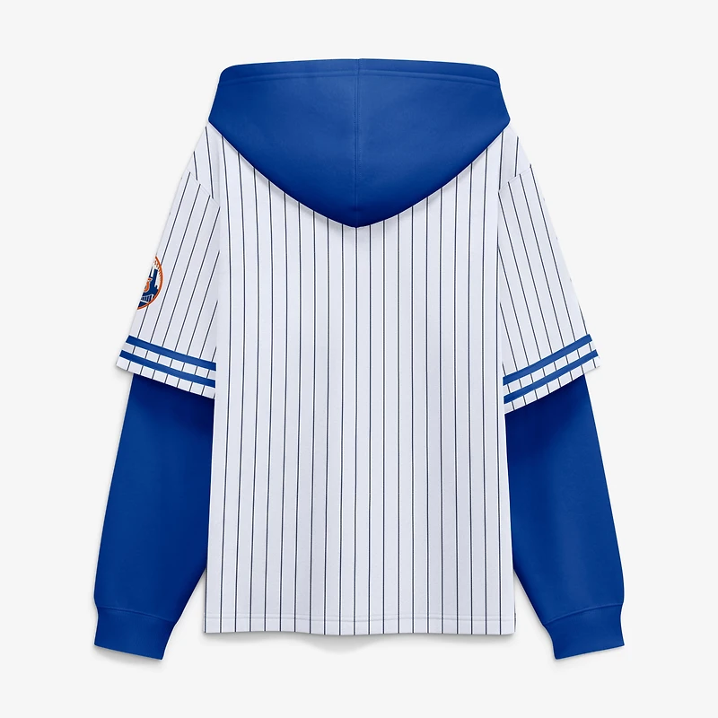 Men's Fanatics White/Royal New York Mets Relaxed Fit Layered Pinstripe Hoodie