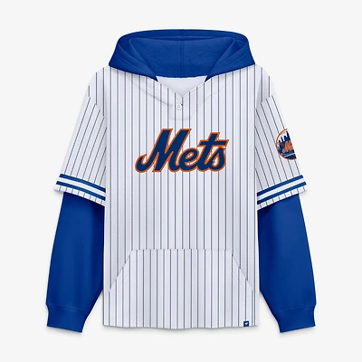 Sweat à capuche Fanatics blanc/bleu roi New York Mets, coupe décontractée, fines rayures superposées