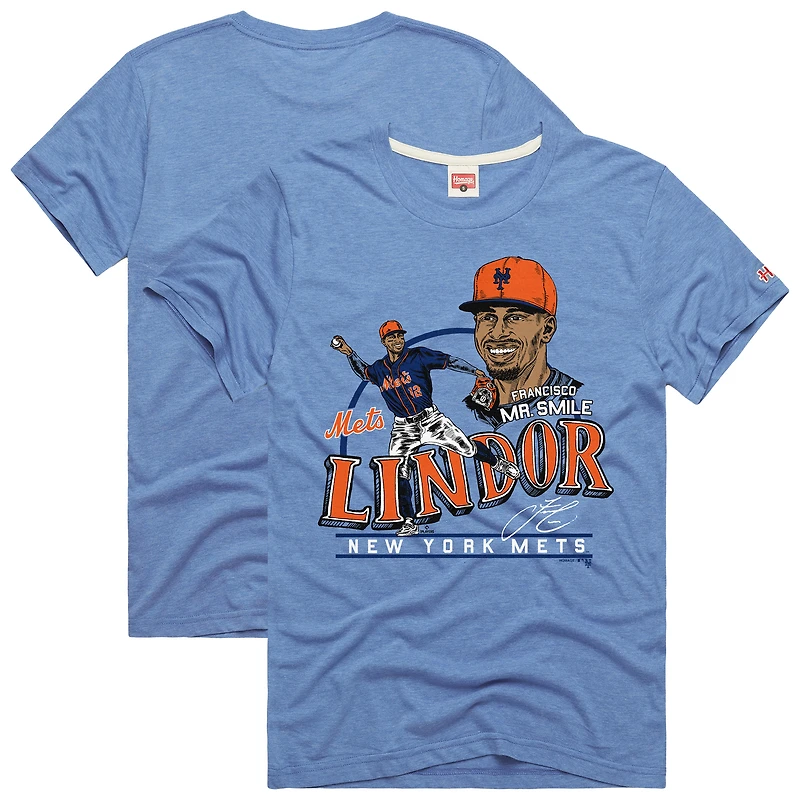 Men's Homage Francisco Lindor Light Blue New York Mets Graphic Player T-Shirt