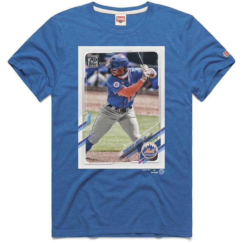 Men's Homage Francisco Lindor Royal New York Mets Topps Baseball Card Tri-Blend T-Shirt