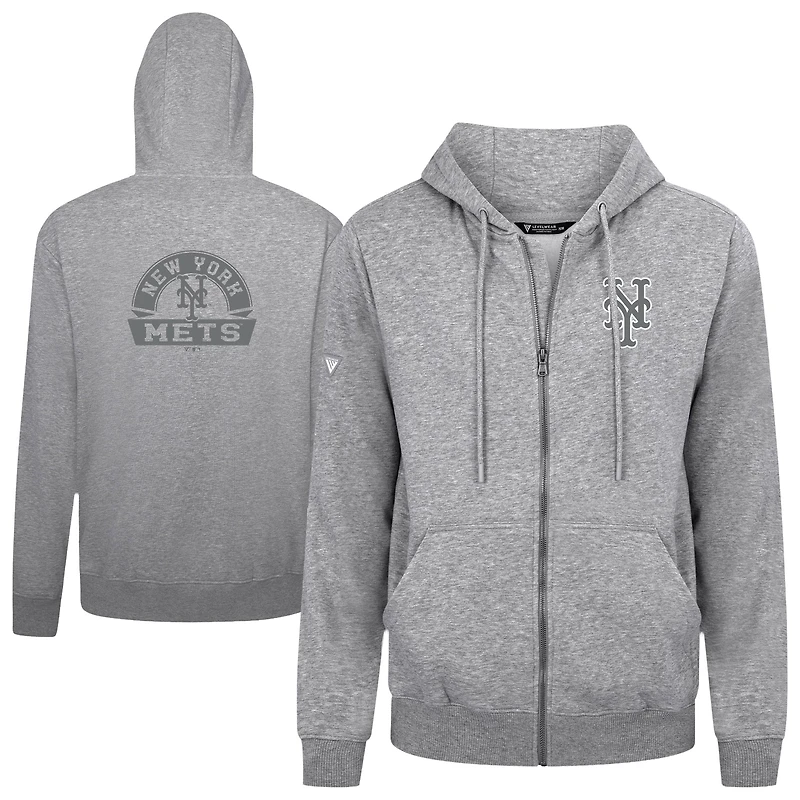Sweat à capuche zippé gris pour homme Levelwear New York Mets Podium Banner Arch