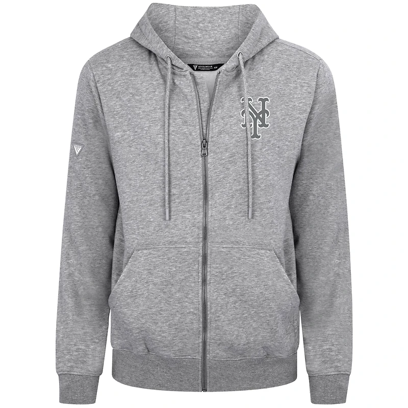 Men's Levelwear Gray New York Mets Podium Banner Arch Full-Zip Hoodie