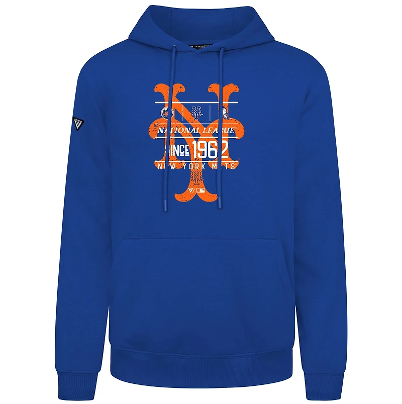 Men's Levelwear Royal New York Mets Cooperstown Collection Distressed Podium Acumen Pullover Hoodie