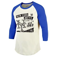 T-shirt à manches 3/4 Majestic Threads crème/royal New York Mets Raglan pour hommes