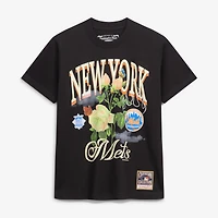 T-shirt Mitchell & Ness noir pour homme, motif floral New York Mets Cooperstown