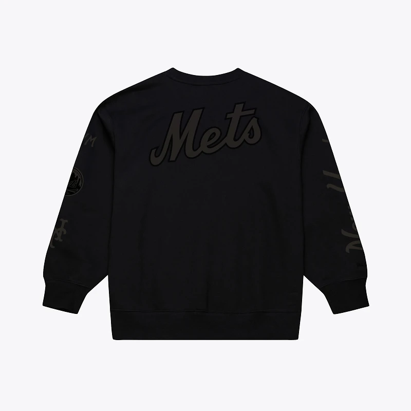 Sweat-shirt à col rond en polaire Phantom noir Mitchell & Ness pour homme, modèle New York Mets.