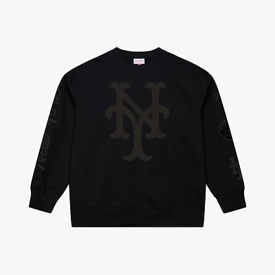Sweat-shirt à col rond en polaire Phantom noir Mitchell & Ness pour homme, modèle New York Mets.