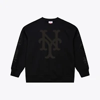 Men's Mitchell & Ness  Black New York Mets Phantom Fleece Crewneck Sweatshirt