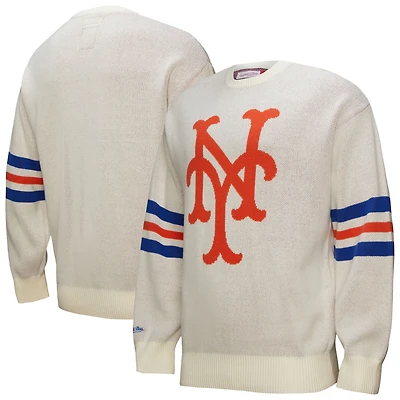 Men's Mitchell & Ness Cream New York Mets Retro Pullover Sweater