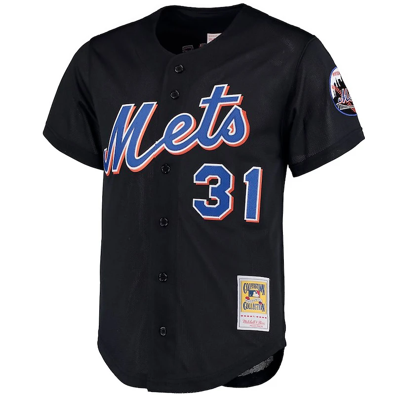 Men's Mitchell & Ness Mike Piazza Black New York Mets Big Tall Cooperstown Collection Mesh Button-Up Jersey