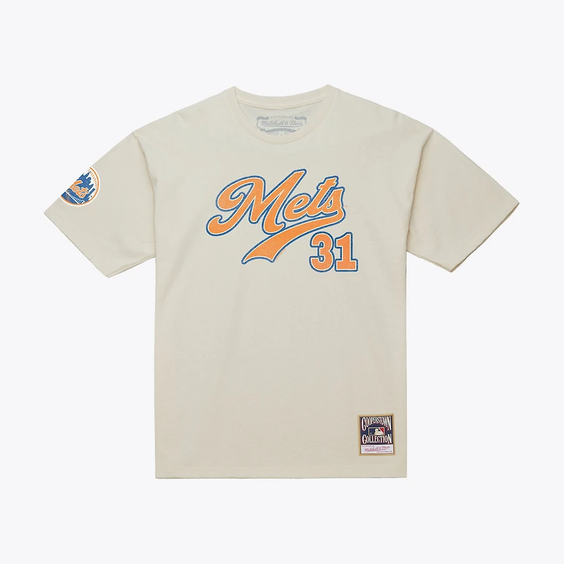 Men's Mitchell & Ness Mike Piazza Cream New York Mets Cooperstown Collection Throwback Name Number T-Shirt