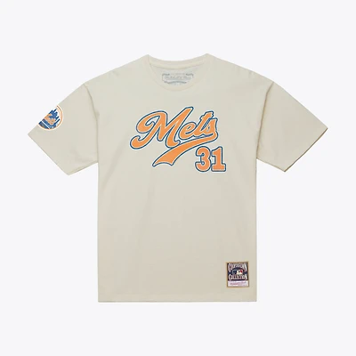 Men's Mitchell & Ness Mike Piazza Cream New York Mets Cooperstown Collection Throwback Name Number T-Shirt
