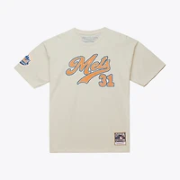 T-shirt Mitchell & Ness Mike Piazza crème New York Mets Cooperstown Collection Rétro avec nom et numéro pour homme