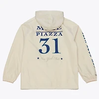 Men's Mitchell & Ness Mike Piazza Cream New York Mets Full-Snap Yacht Rock Name Number Hooded Coach's Jacket