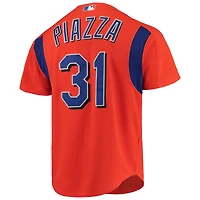 Men's Mitchell & Ness Mike Piazza Orange New York Mets Cooperstown Collection Mesh Batting Practice Button-Up Jersey
