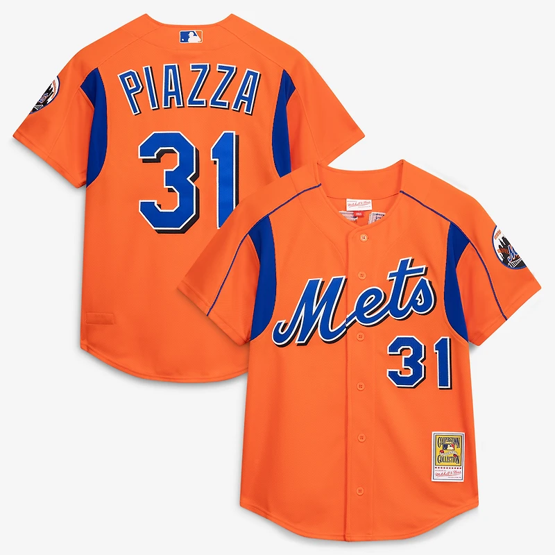 Men's Mitchell & Ness Mike Piazza Royal New York Mets Cooperstown Collection Mesh Batting Practice Button-Up Jersey