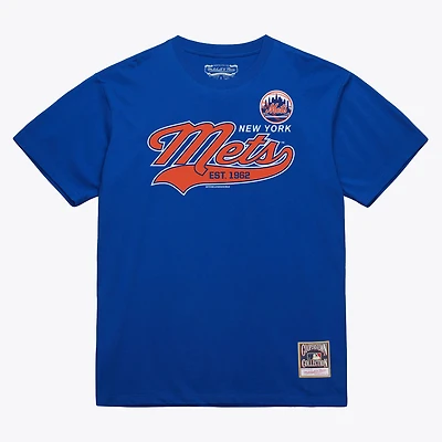 T-shirt Mitchell & Ness Royal New York Mets pour homme, logo à balayage et arche.