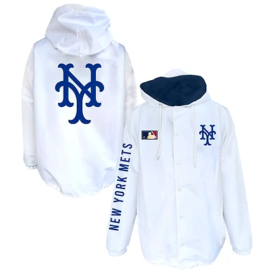 Men's Mitchell & Ness  White New York Mets Big Tall Full-Snap Hooded Jacket