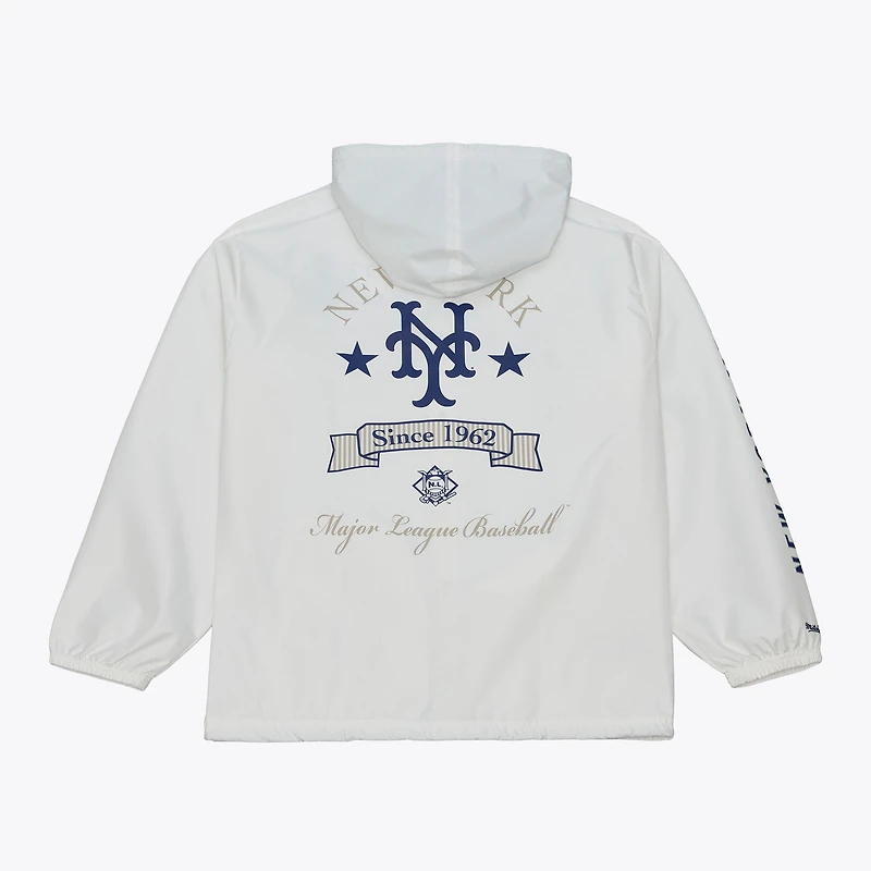 Men's Mitchell & Ness White New York Mets Yacht Rock Coaches Full-Snap Hooded Windbreaker Jacket