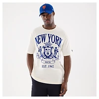 Men's New Era Beige York Mets Lifestyle Coat of Arms Flocking T-Shirt