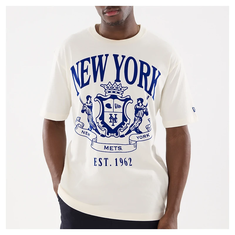 Men's New Era Beige York Mets Lifestyle Coat of Arms Flocking T-Shirt