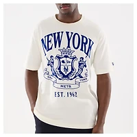 Men's New Era Beige York Mets Lifestyle Coat of Arms Flocking T-Shirt
