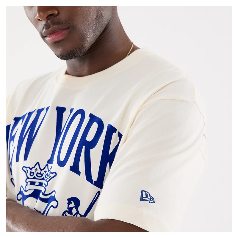 T-shirt floqué beige New Era pour homme, motif armoiries des Mets de York