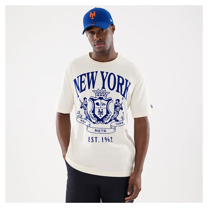 Men's New Era Beige York Mets Lifestyle Coat of Arms Flocking T-Shirt