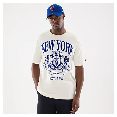 Men's New Era Beige York Mets Lifestyle Coat of Arms Flocking T-Shirt