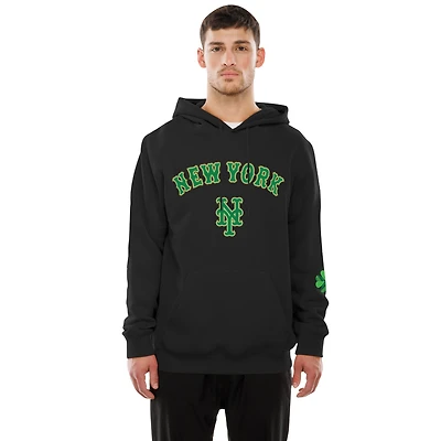 Sweat à capuche polaire New Era noir pour homme, York Mets, édition spéciale Saint-Patrick 2026.