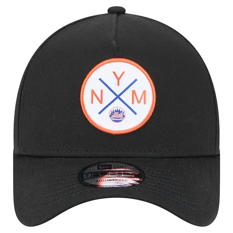Casquette ajustable New Era 9FORTY A-Frame noire des New York Mets pour homme