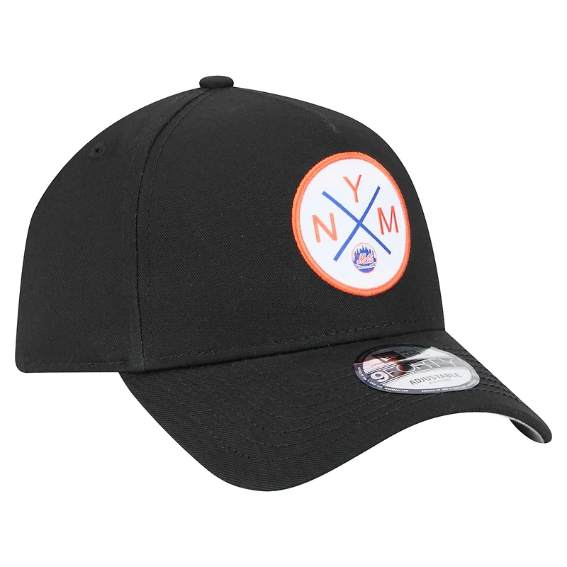 Casquette ajustable New Era 9FORTY A-Frame noire des New York Mets pour homme
