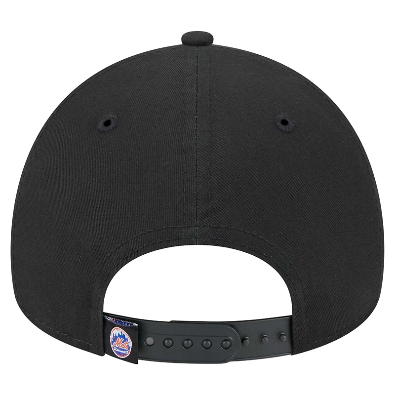 Casquette ajustable New Era 9FORTY A-Frame noire des New York Mets pour homme