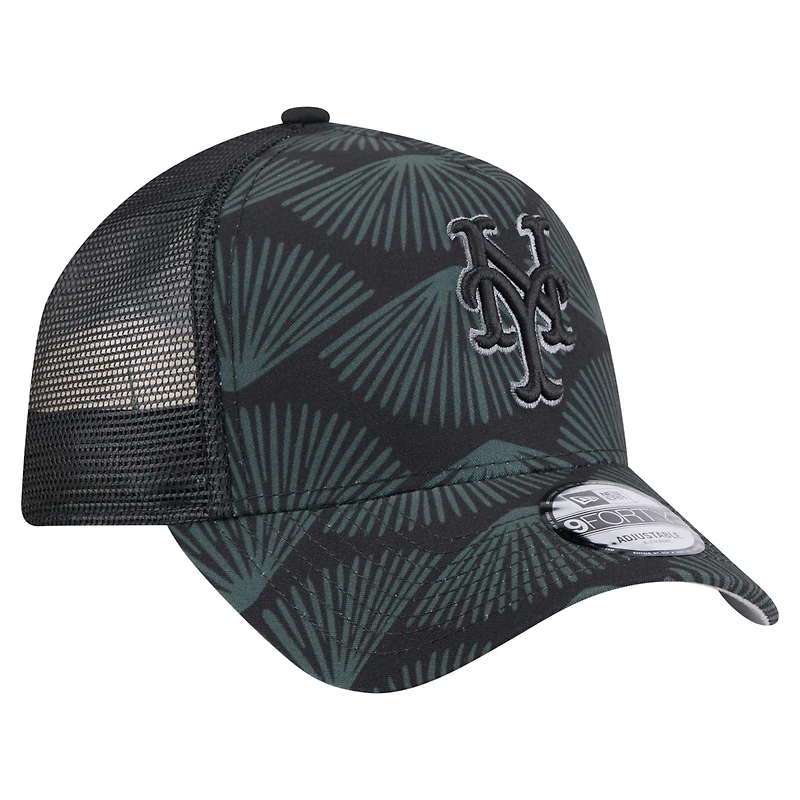 Men's New Era Black New York Mets 9FORTY A-Frame Trucker Adjustable Hat