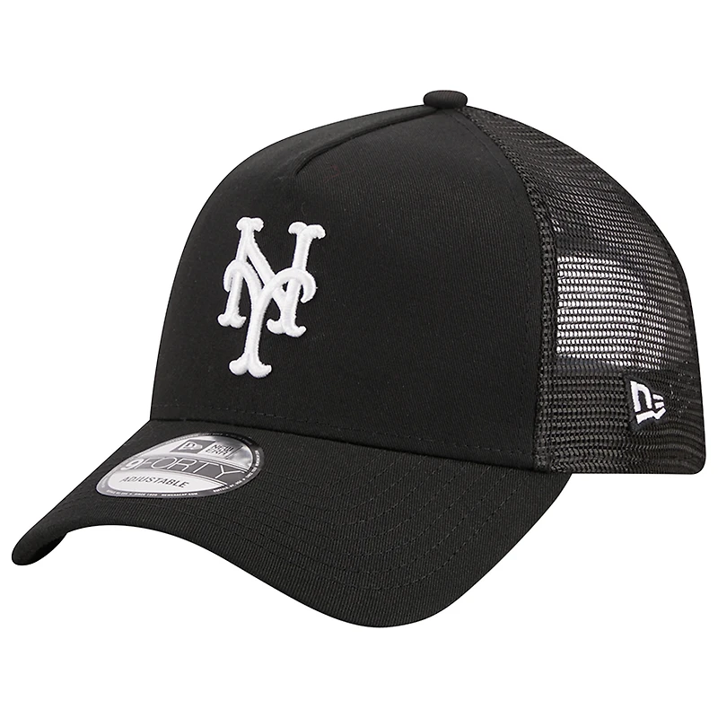 Casquette réglable noire New Era New York Mets A-Frame 9FORTY Trucker pour hommes