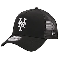 Casquette réglable noire New Era New York Mets A-Frame 9FORTY Trucker pour hommes