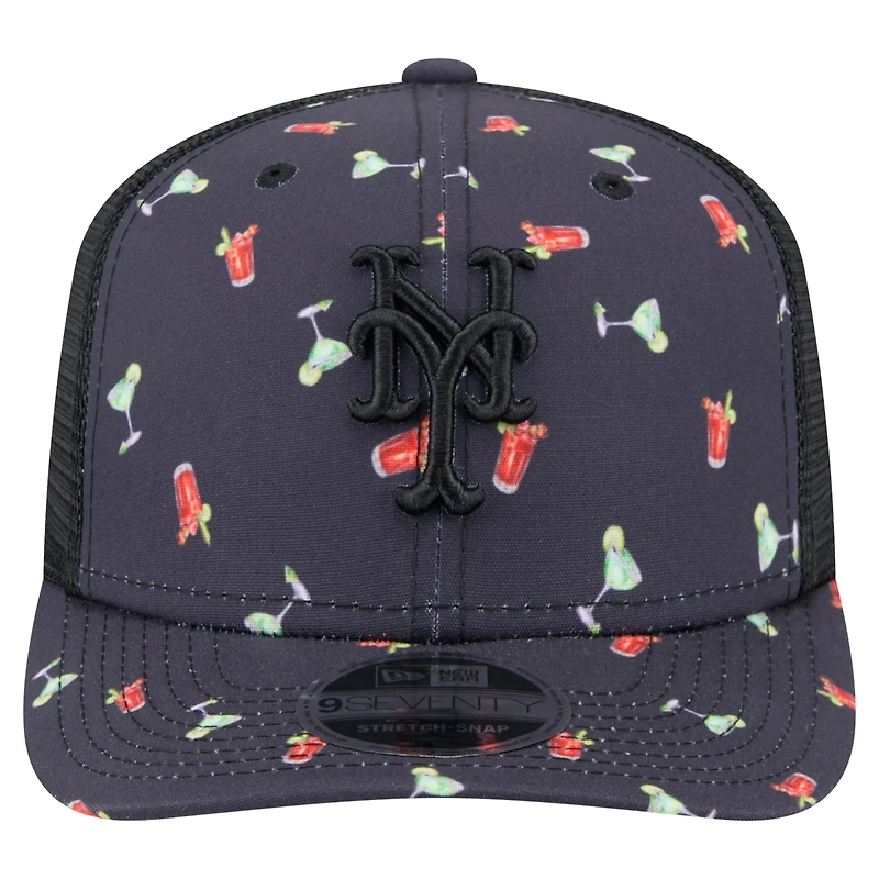 Men's New Era Black New York Mets Adventure Drinks Pattern 9SEVENTY Stretch-Snap Hat