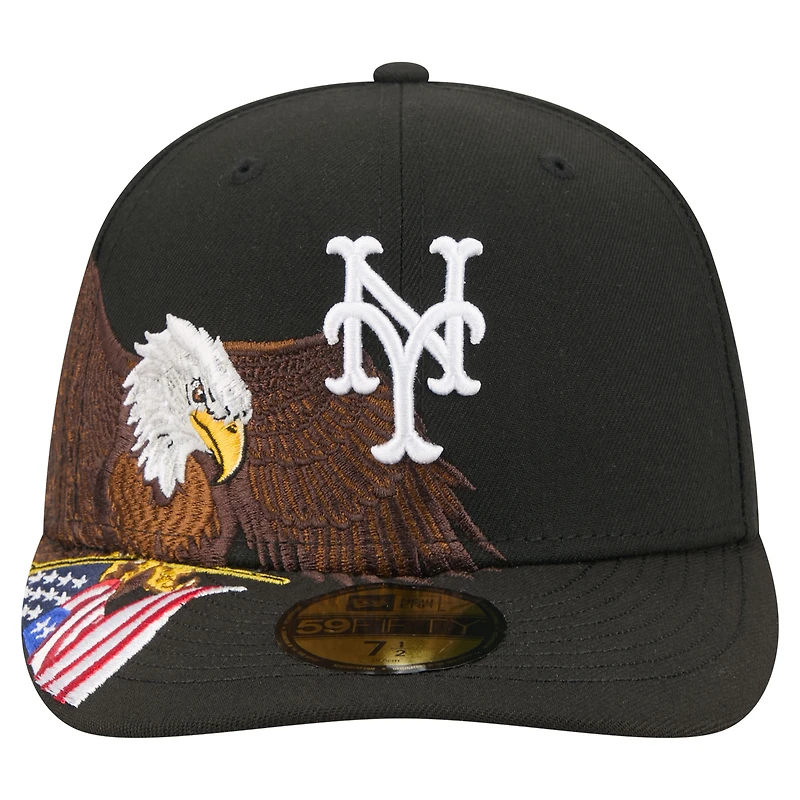 Men's New Era Black York Mets Americana Bald Eagle Pre-Curved 59FIFTY Fitted Hat