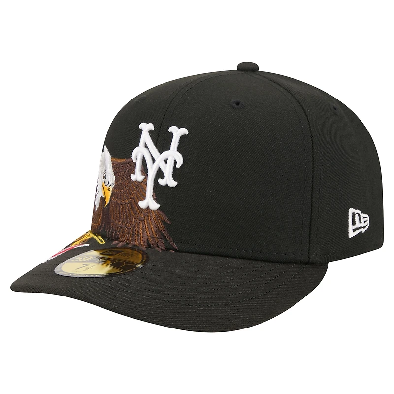 Men's New Era Black York Mets Americana Bald Eagle Pre-Curved 59FIFTY Fitted Hat
