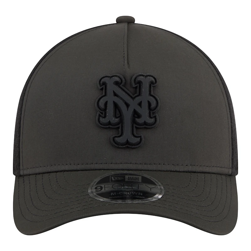 Men's New Era Black New York Mets Badged M-Crown A-Frame 9FORTY Trucker Adjustable Hat