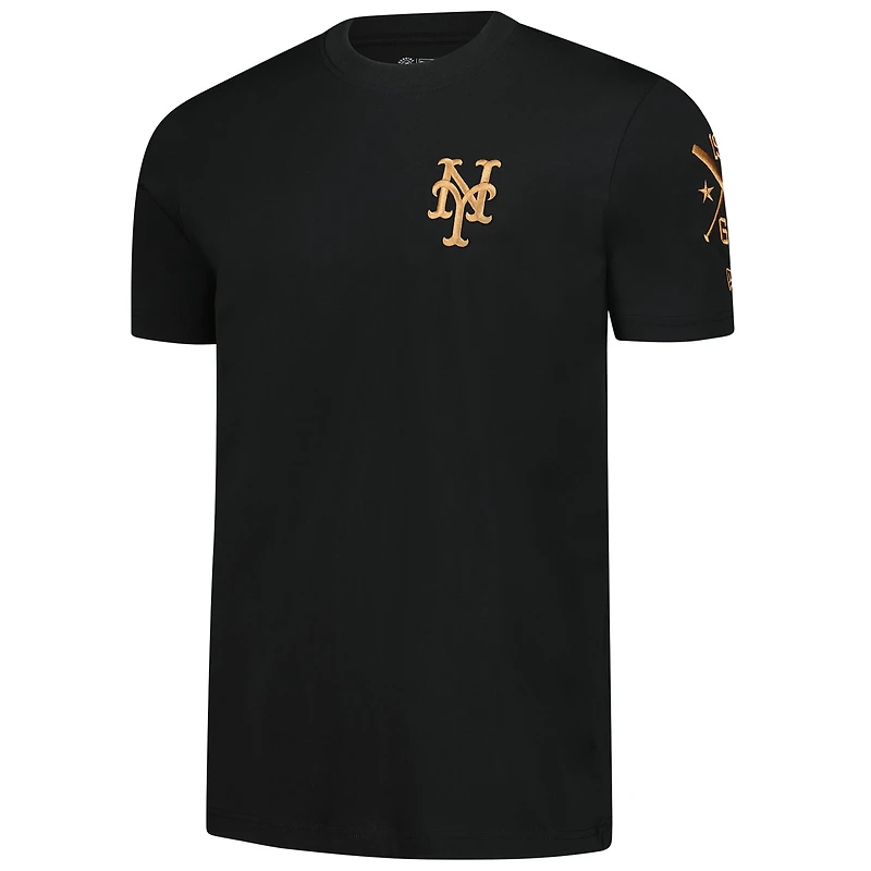 Men's New Era  Black York Mets Bronze Logo with Cross Bats Established T-Shirt