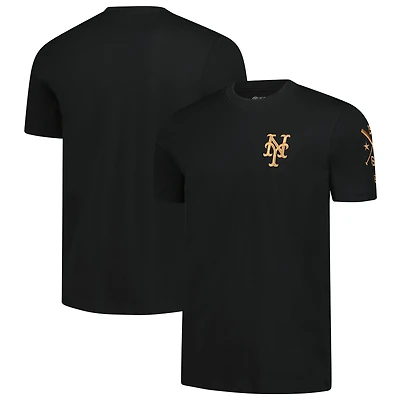Men's New Era Black York Mets Bronze Logo with Cross Bats Established T-Shirt