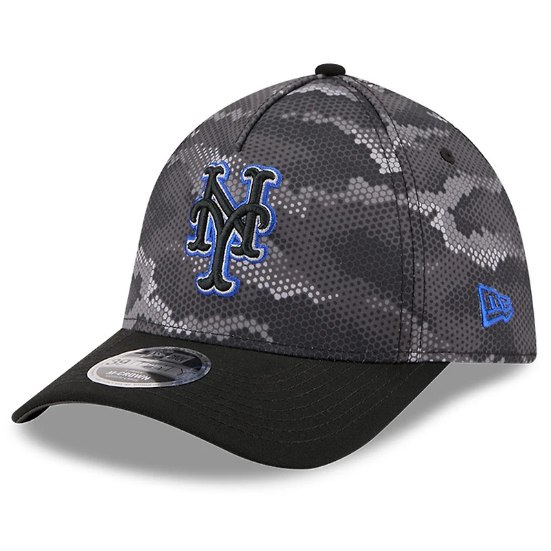 Casquette New Era 39THIRTY Flex noire camouflage York Mets pour homme