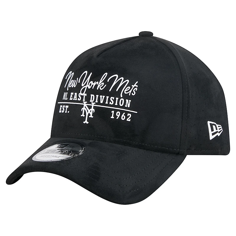 Casquette ajustable New Era 9FORTY noire pour homme, logo New York Mets, inscription manuscrite.