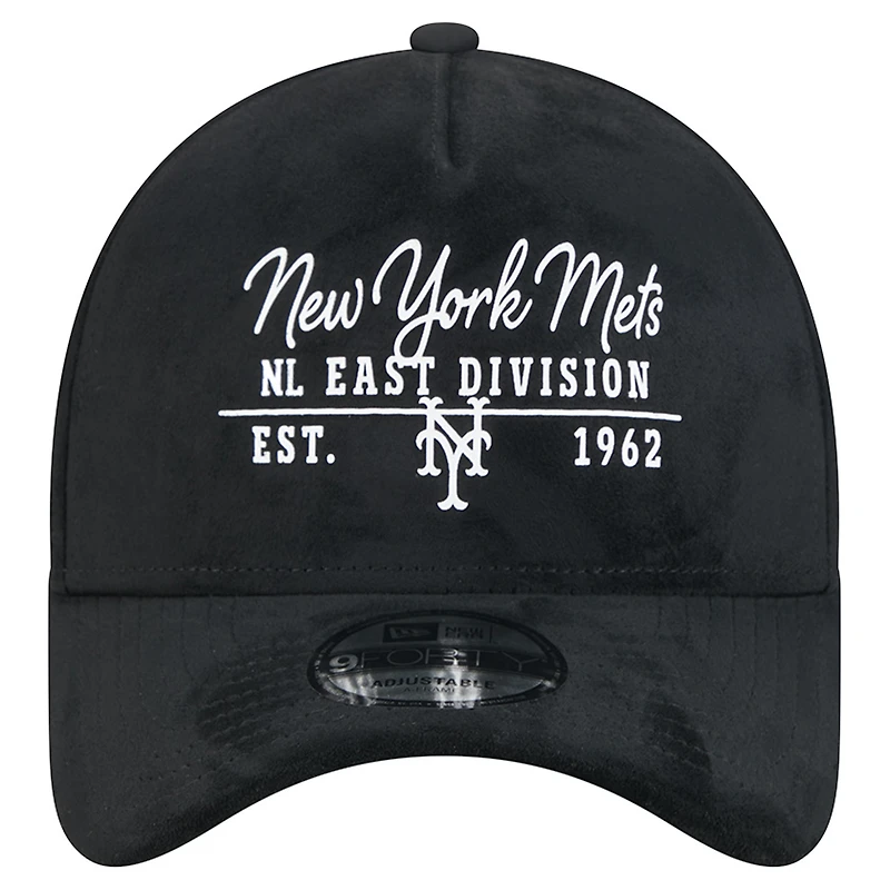 Casquette ajustable New Era 9FORTY noire pour homme, logo New York Mets, inscription manuscrite.
