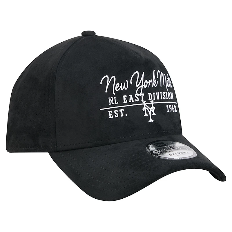 Men's New Era  Black New York Mets Script Text 9FORTY A-Frame Adjustable Hat