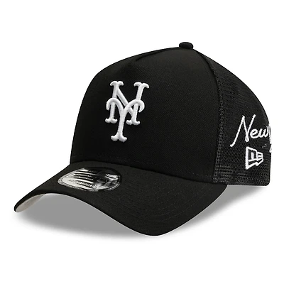 Casquette trucker New Era noire pour homme, logo New York Mets, style A-Frame, inscription latérale 9FORTY.