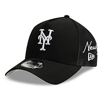Casquette trucker New Era noire pour homme, logo New York Mets, style A-Frame, inscription latérale 9FORTY.